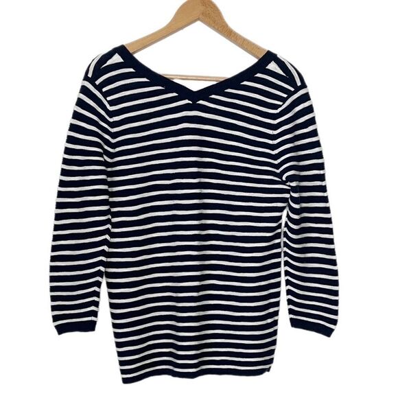 Loft V-Neck Front And Back Stripe Knit Sweater - Picture 2 of 5